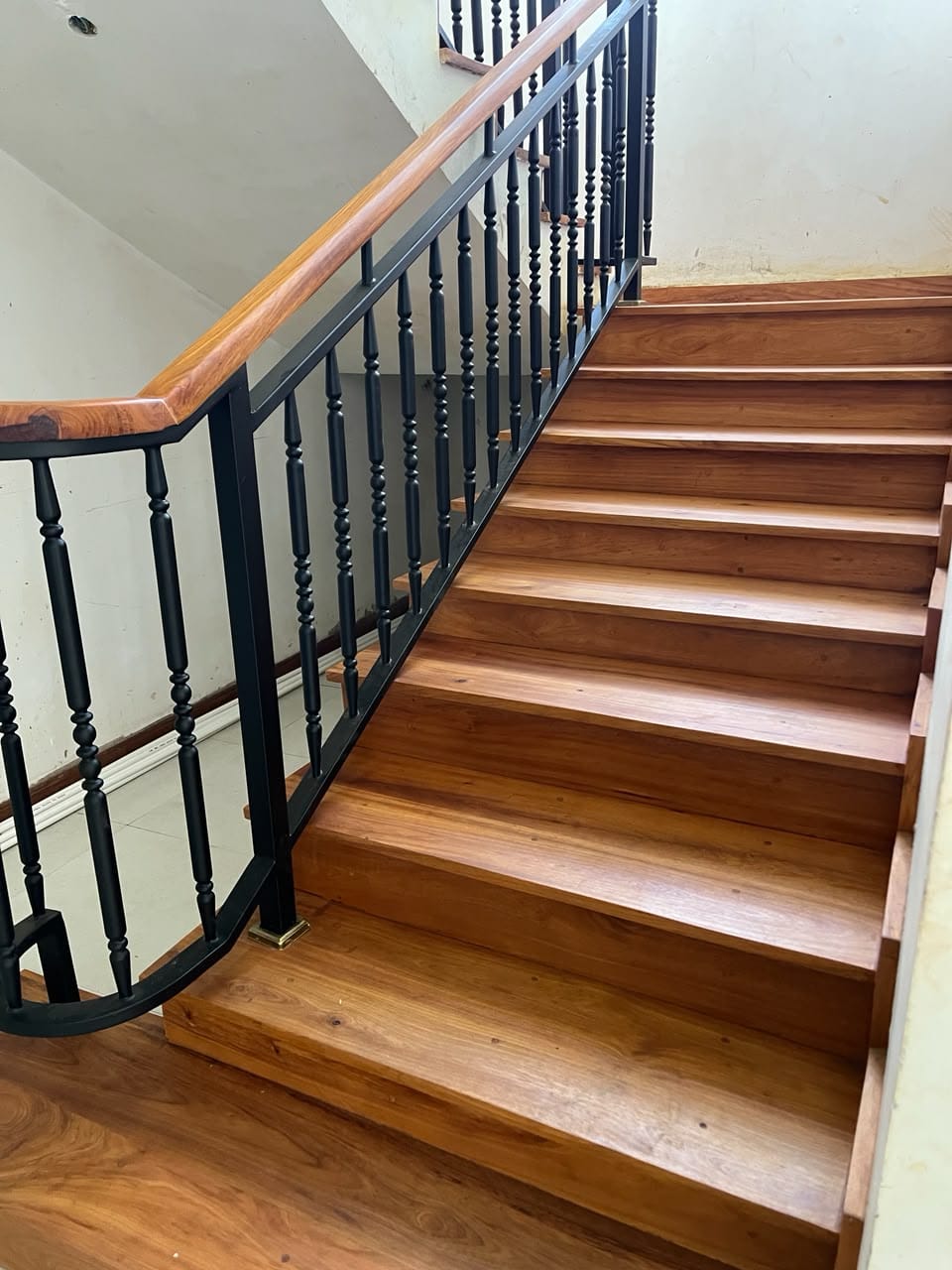 Crafted solid African hardwood stair treads and artisanal joinery