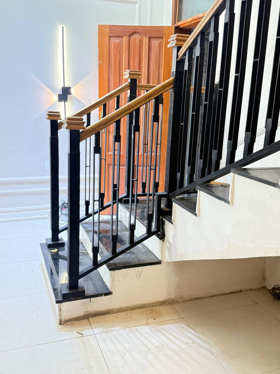 Intricate laser-cut CNC geometric balustrade panel with electrostatic powder coating
